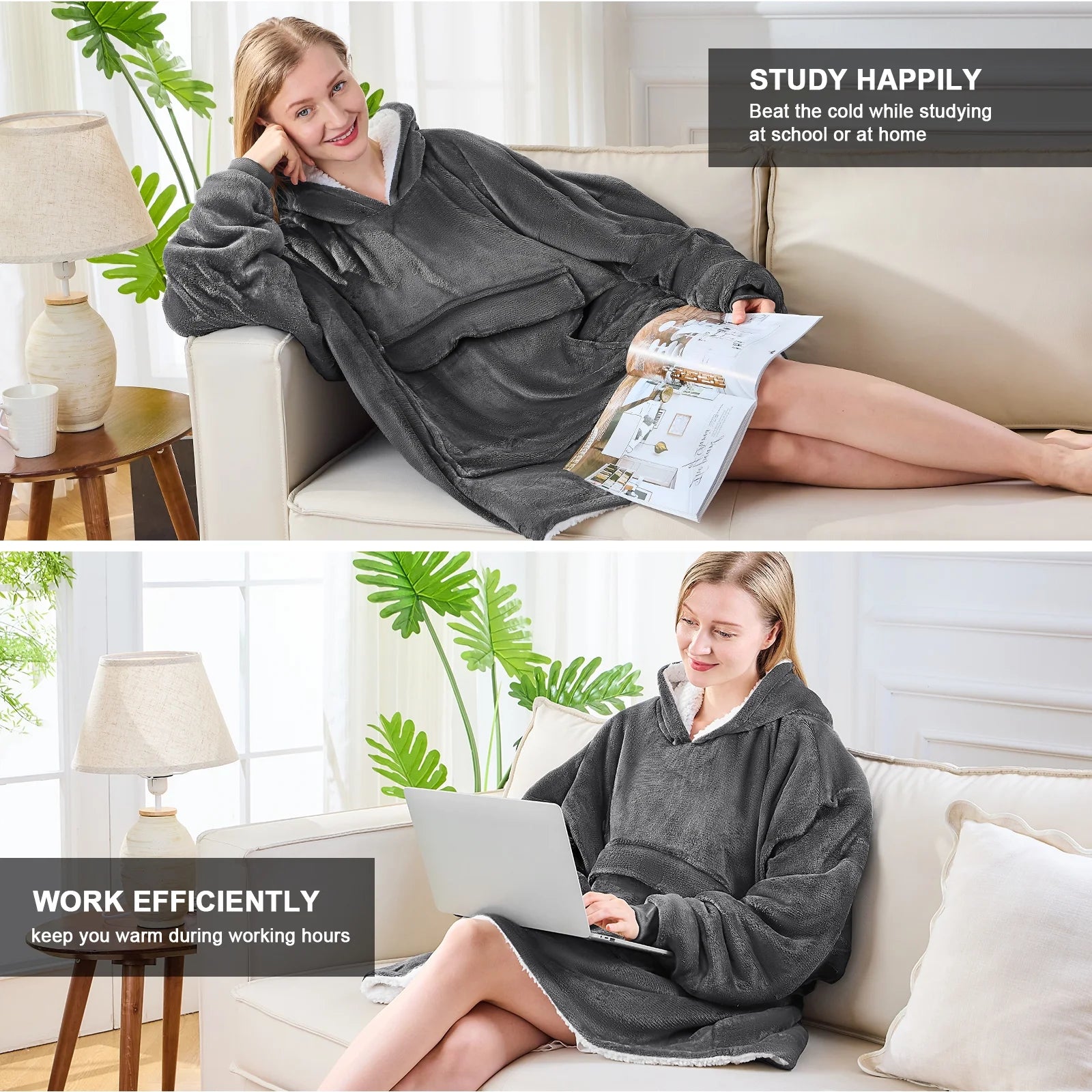Heated Wearable Blanket, Oversized Wearable Heated Blanket for Adult, Sherpa Fleece Blanket Hoodie